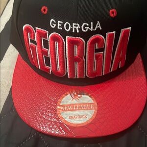New League Red Textured Snapback Hat featuring an embroidered Georgia logo.